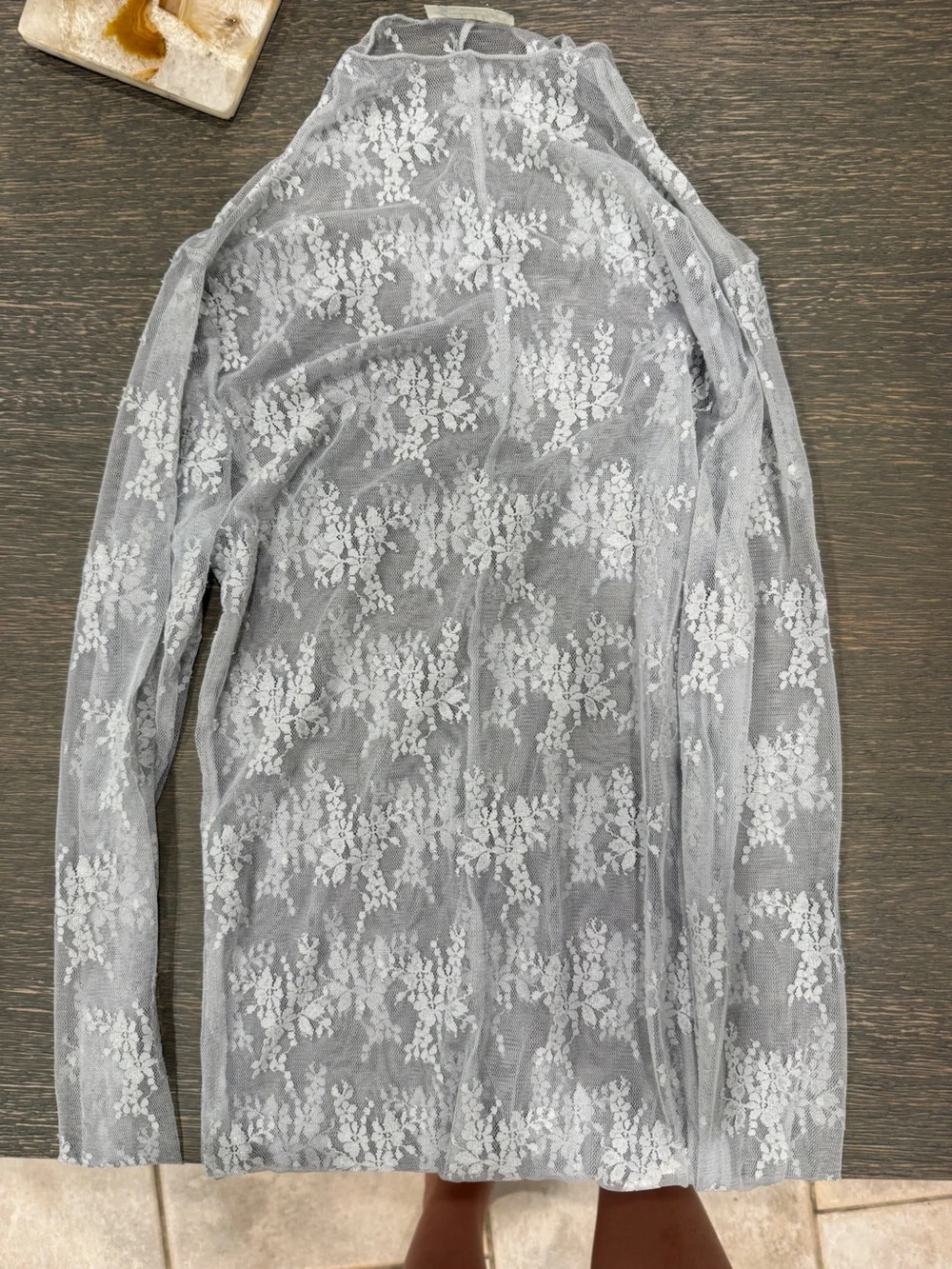 Free People Light Blue  Floral Lace Long-Sleeve Layering Top